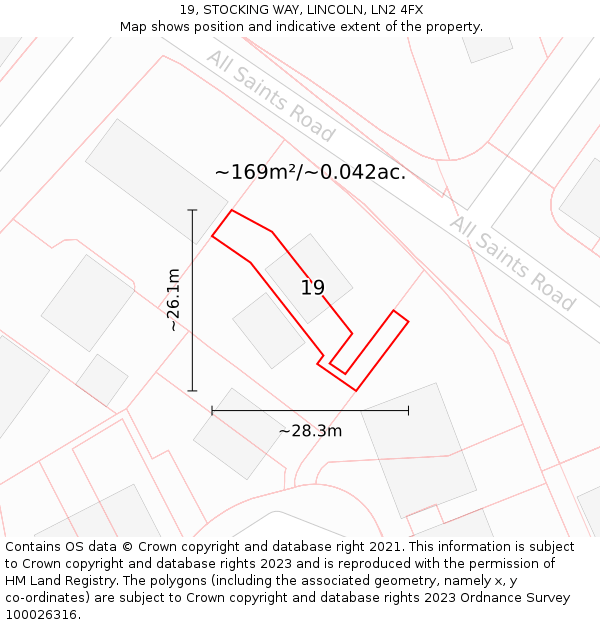 19, STOCKING WAY, LINCOLN, LN2 4FX: Plot and title map