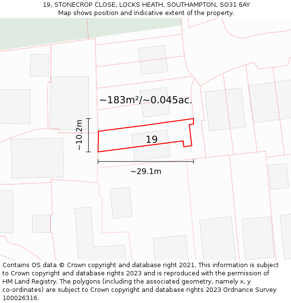 19, STONECROP CLOSE, LOCKS HEATH, SOUTHAMPTON, SO31 6AY: Plot and title map