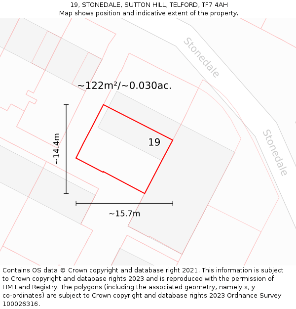 19, STONEDALE, SUTTON HILL, TELFORD, TF7 4AH: Plot and title map