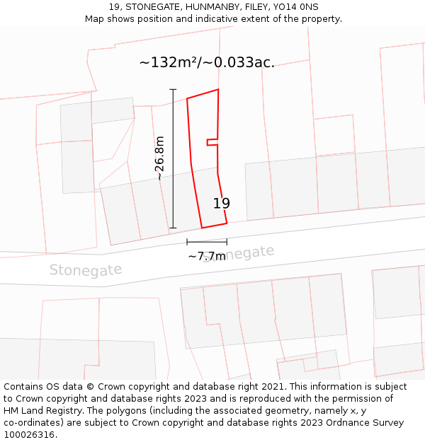 19, STONEGATE, HUNMANBY, FILEY, YO14 0NS: Plot and title map