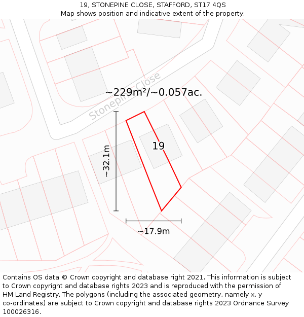 19, STONEPINE CLOSE, STAFFORD, ST17 4QS: Plot and title map