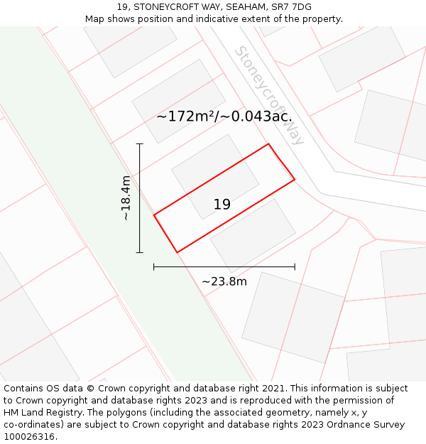 19, STONEYCROFT WAY, SEAHAM, SR7 7DG: Plot and title map