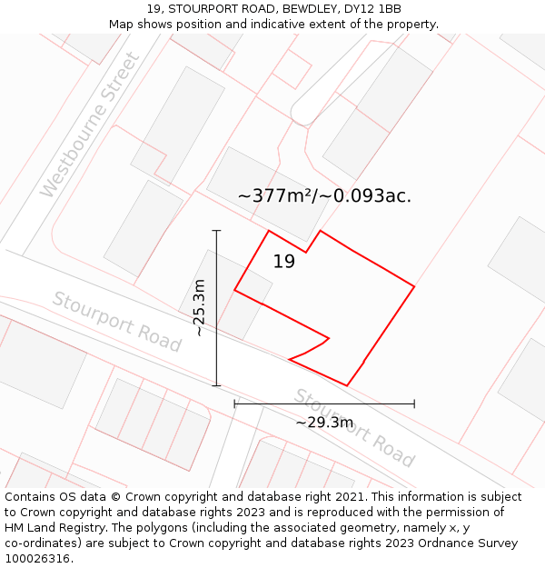 19, STOURPORT ROAD, BEWDLEY, DY12 1BB: Plot and title map