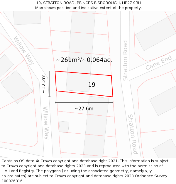 19, STRATTON ROAD, PRINCES RISBOROUGH, HP27 9BH: Plot and title map