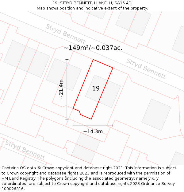 19, STRYD BENNETT, LLANELLI, SA15 4DJ: Plot and title map