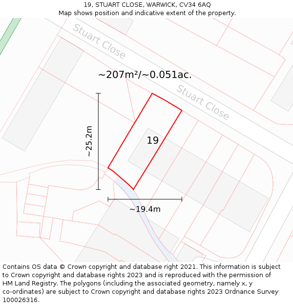 19, STUART CLOSE, WARWICK, CV34 6AQ: Plot and title map