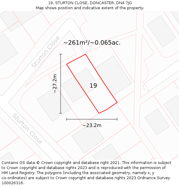 19, STURTON CLOSE, DONCASTER, DN4 7JG: Plot and title map