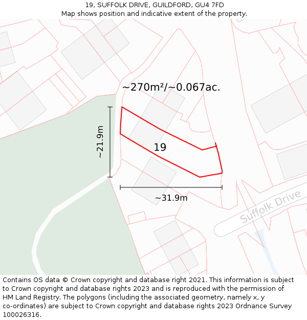 19, SUFFOLK DRIVE, GUILDFORD, GU4 7FD: Plot and title map