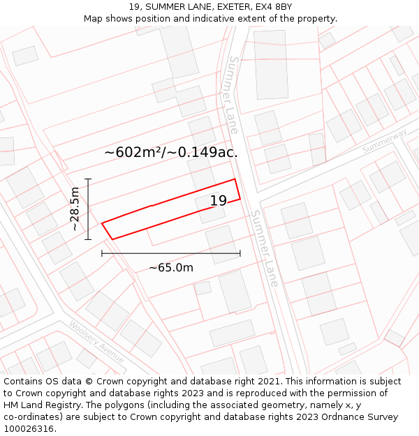 19, SUMMER LANE, EXETER, EX4 8BY: Plot and title map