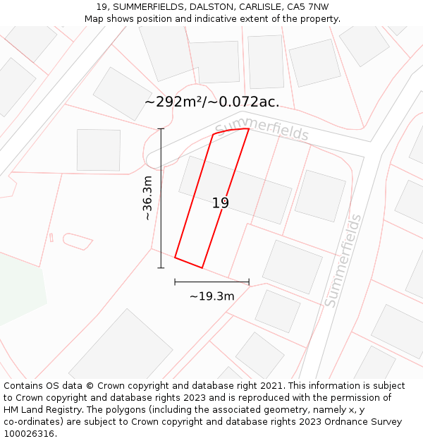 19, SUMMERFIELDS, DALSTON, CARLISLE, CA5 7NW: Plot and title map