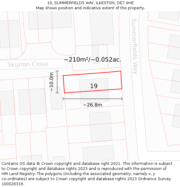 19, SUMMERFIELDS WAY, ILKESTON, DE7 9HE: Plot and title map