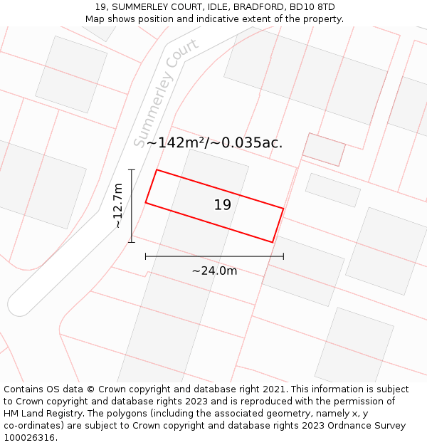 19, SUMMERLEY COURT, IDLE, BRADFORD, BD10 8TD: Plot and title map