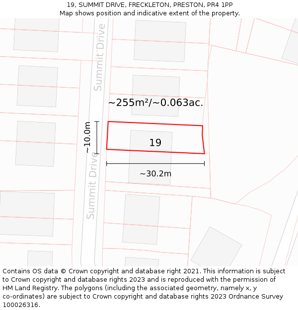19, SUMMIT DRIVE, FRECKLETON, PRESTON, PR4 1PP: Plot and title map