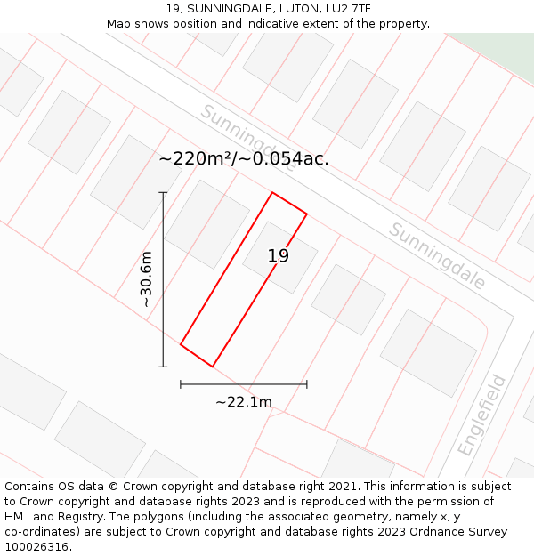 19, SUNNINGDALE, LUTON, LU2 7TF: Plot and title map