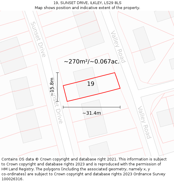 19, SUNSET DRIVE, ILKLEY, LS29 8LS: Plot and title map