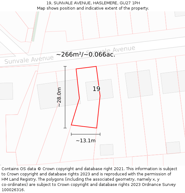 19, SUNVALE AVENUE, HASLEMERE, GU27 1PH: Plot and title map