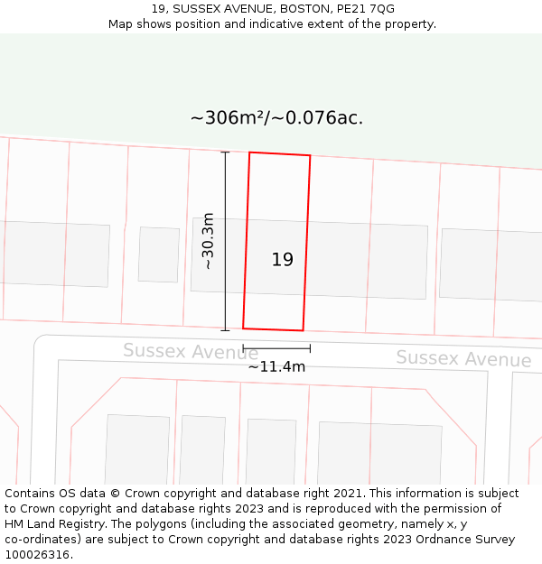 19, SUSSEX AVENUE, BOSTON, PE21 7QG: Plot and title map