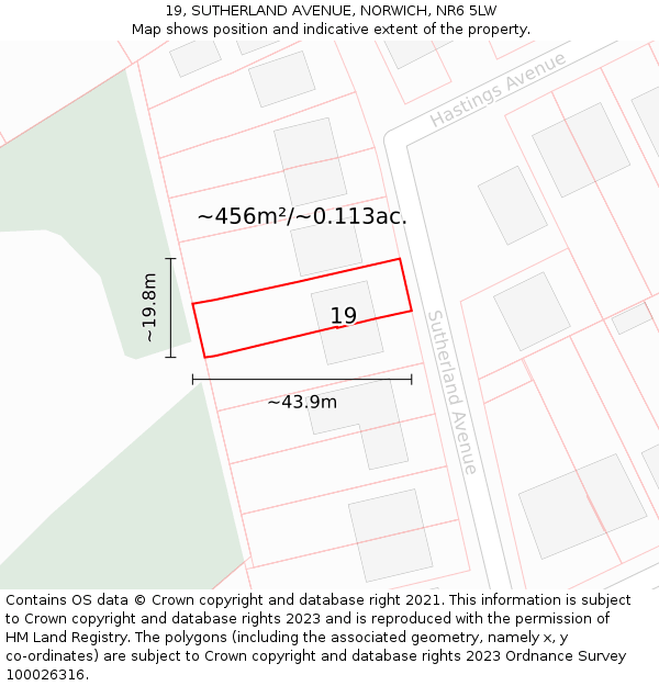 19, SUTHERLAND AVENUE, NORWICH, NR6 5LW: Plot and title map