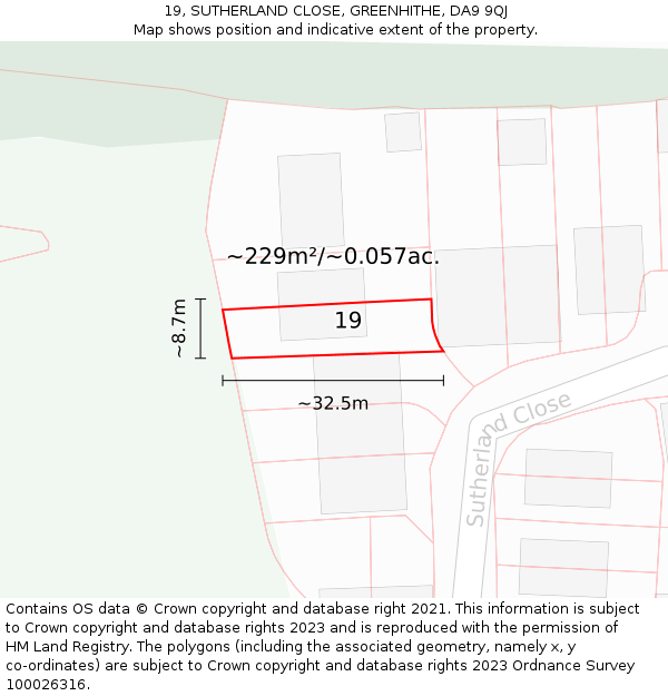 19, SUTHERLAND CLOSE, GREENHITHE, DA9 9QJ: Plot and title map