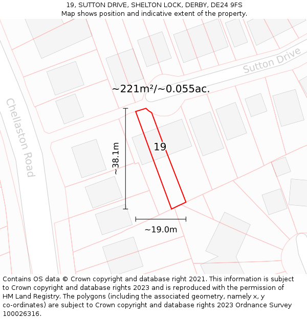 19, SUTTON DRIVE, SHELTON LOCK, DERBY, DE24 9FS: Plot and title map