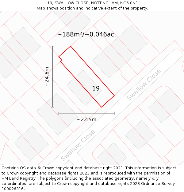19, SWALLOW CLOSE, NOTTINGHAM, NG6 0NF: Plot and title map