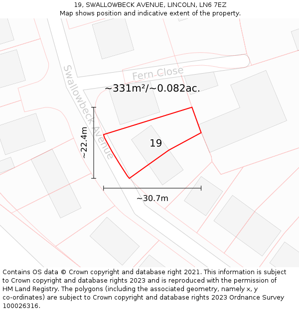 19, SWALLOWBECK AVENUE, LINCOLN, LN6 7EZ: Plot and title map