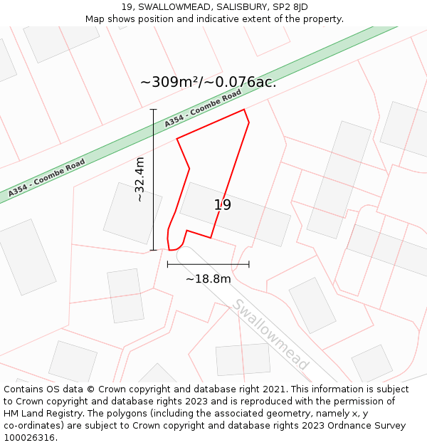 19, SWALLOWMEAD, SALISBURY, SP2 8JD: Plot and title map