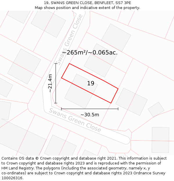 19, SWANS GREEN CLOSE, BENFLEET, SS7 3PE: Plot and title map