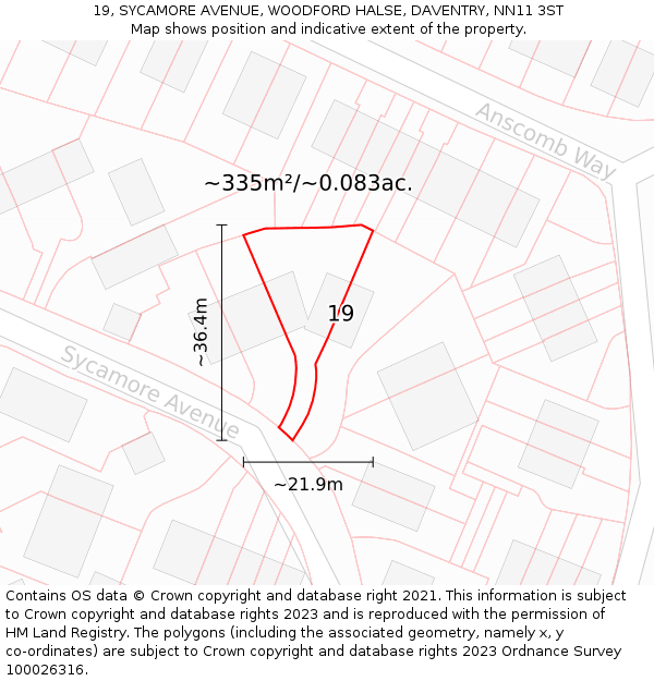 19, SYCAMORE AVENUE, WOODFORD HALSE, DAVENTRY, NN11 3ST: Plot and title map