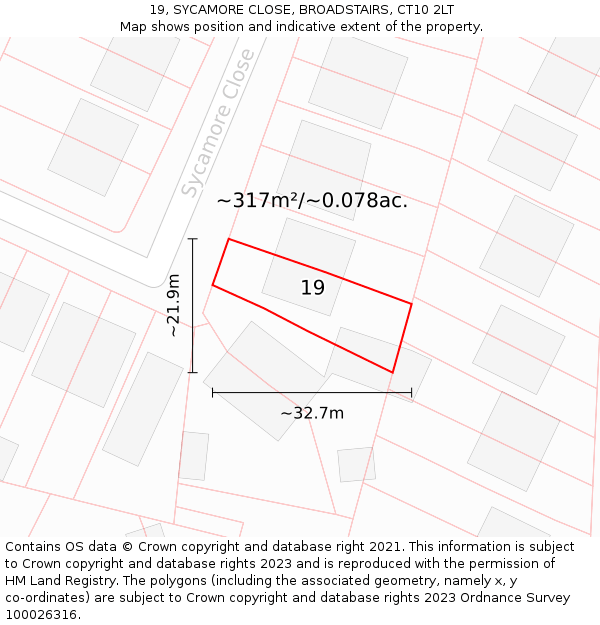 19, SYCAMORE CLOSE, BROADSTAIRS, CT10 2LT: Plot and title map