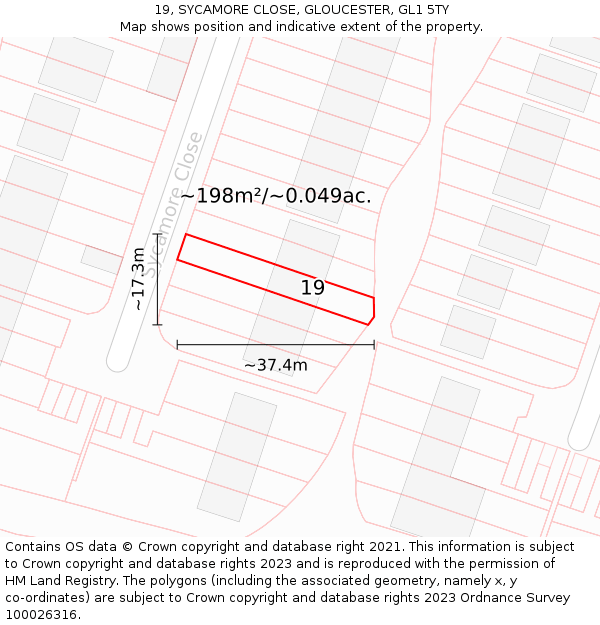 19, SYCAMORE CLOSE, GLOUCESTER, GL1 5TY: Plot and title map