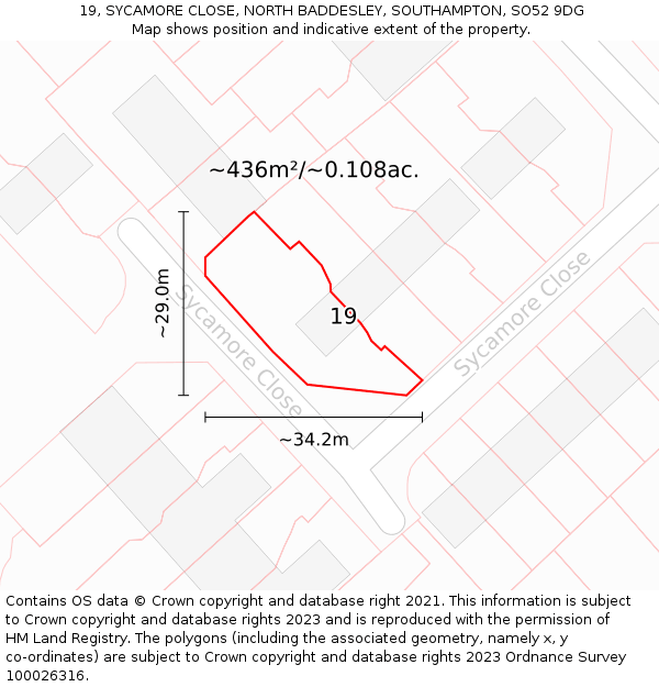 19, SYCAMORE CLOSE, NORTH BADDESLEY, SOUTHAMPTON, SO52 9DG: Plot and title map