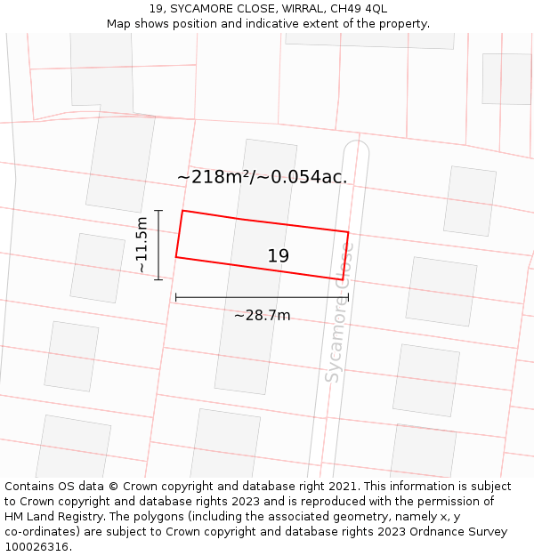 19, SYCAMORE CLOSE, WIRRAL, CH49 4QL: Plot and title map