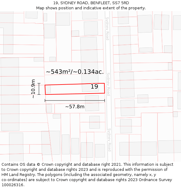19, SYDNEY ROAD, BENFLEET, SS7 5RD: Plot and title map