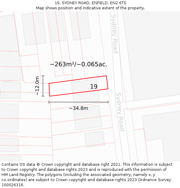 19, SYDNEY ROAD, ENFIELD, EN2 6TS: Plot and title map
