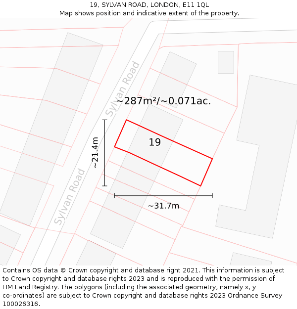19, SYLVAN ROAD, LONDON, E11 1QL: Plot and title map