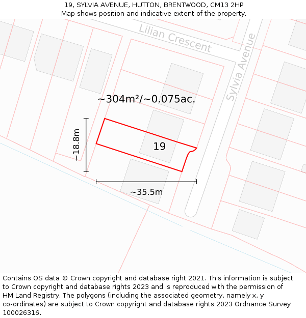 19, SYLVIA AVENUE, HUTTON, BRENTWOOD, CM13 2HP: Plot and title map