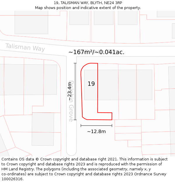 19, TALISMAN WAY, BLYTH, NE24 3RP: Plot and title map