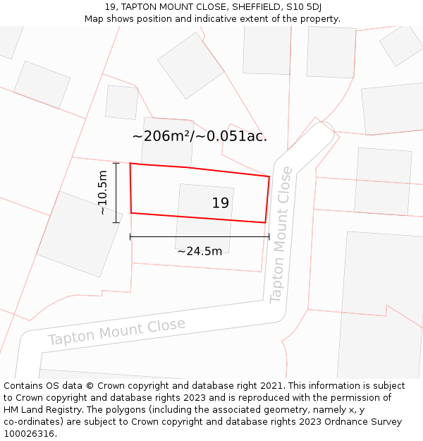 19, TAPTON MOUNT CLOSE, SHEFFIELD, S10 5DJ: Plot and title map