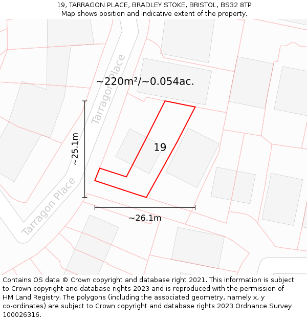 19, TARRAGON PLACE, BRADLEY STOKE, BRISTOL, BS32 8TP: Plot and title map
