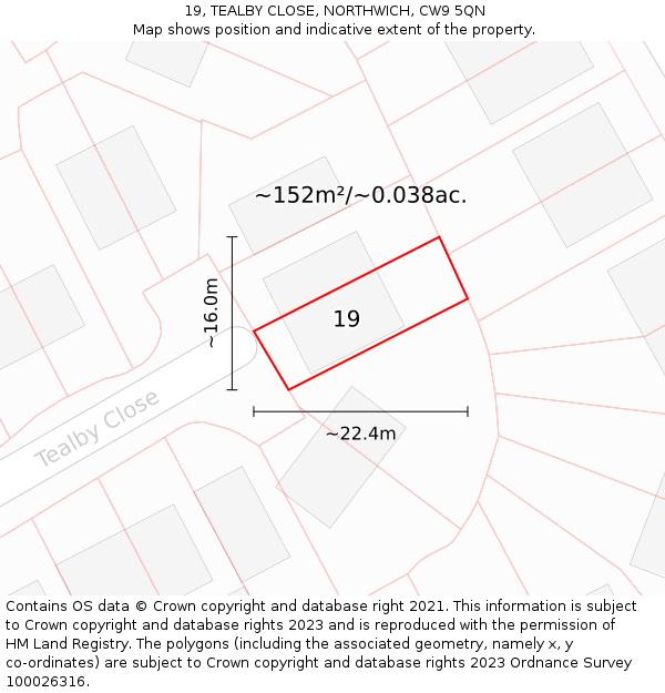 19, TEALBY CLOSE, NORTHWICH, CW9 5QN: Plot and title map