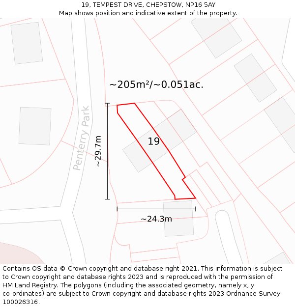 19, TEMPEST DRIVE, CHEPSTOW, NP16 5AY: Plot and title map