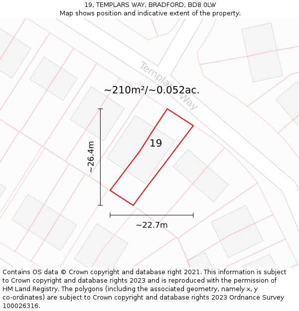 19, TEMPLARS WAY, BRADFORD, BD8 0LW: Plot and title map