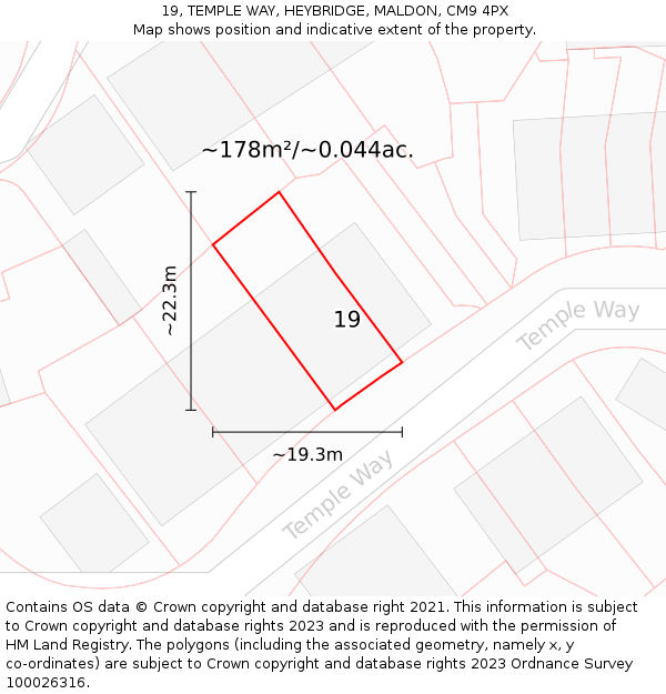 19, TEMPLE WAY, HEYBRIDGE, MALDON, CM9 4PX: Plot and title map