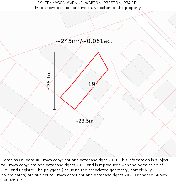 19, TENNYSON AVENUE, WARTON, PRESTON, PR4 1BL: Plot and title map
