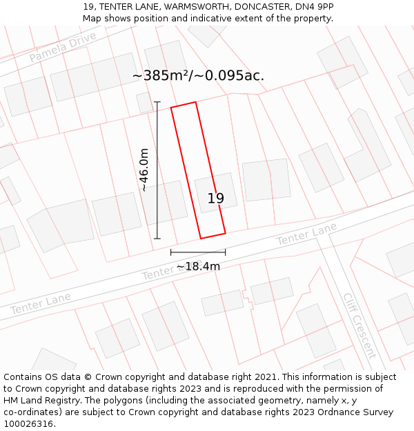 19, TENTER LANE, WARMSWORTH, DONCASTER, DN4 9PP: Plot and title map