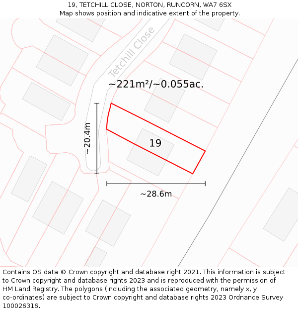 19, TETCHILL CLOSE, NORTON, RUNCORN, WA7 6SX: Plot and title map