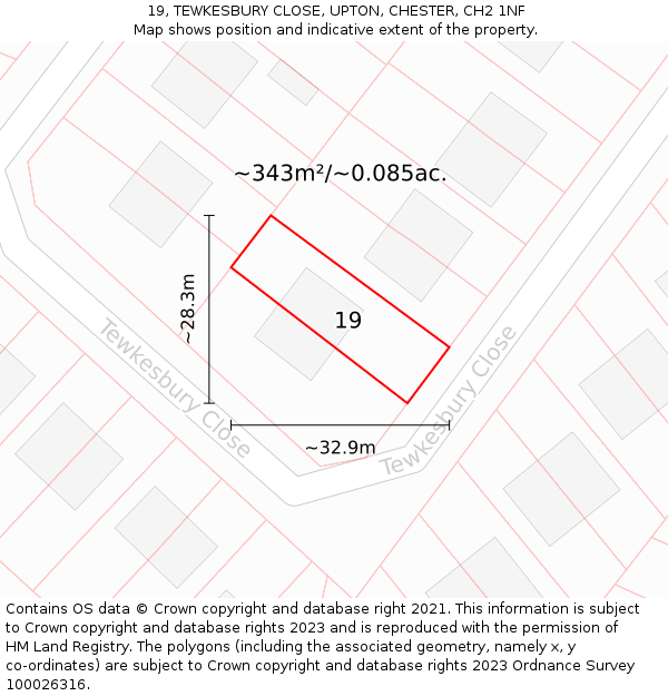 19, TEWKESBURY CLOSE, UPTON, CHESTER, CH2 1NF: Plot and title map
