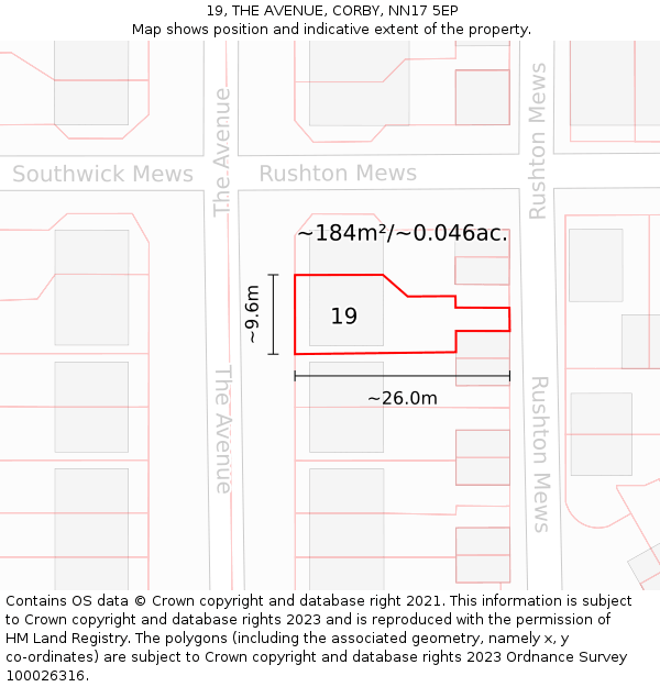 19, THE AVENUE, CORBY, NN17 5EP: Plot and title map