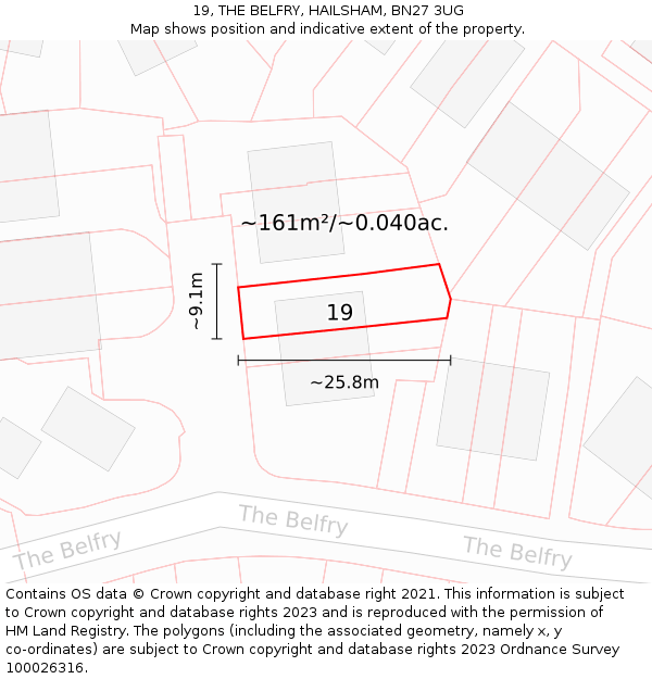 19, THE BELFRY, HAILSHAM, BN27 3UG: Plot and title map